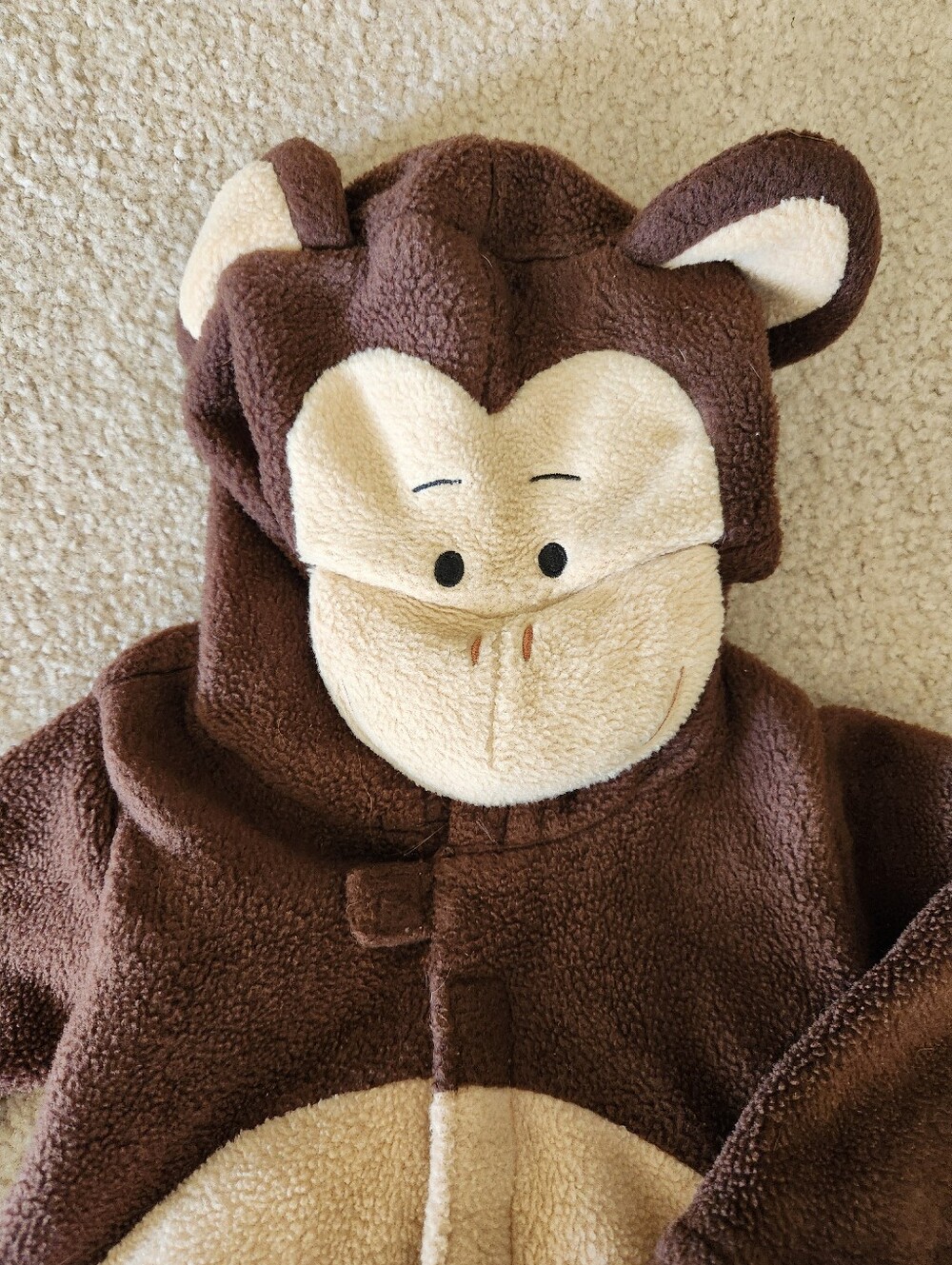 Old Navy One Piece Monkey Costume Brown Fleece Halloween Dress Up Play 12-24m